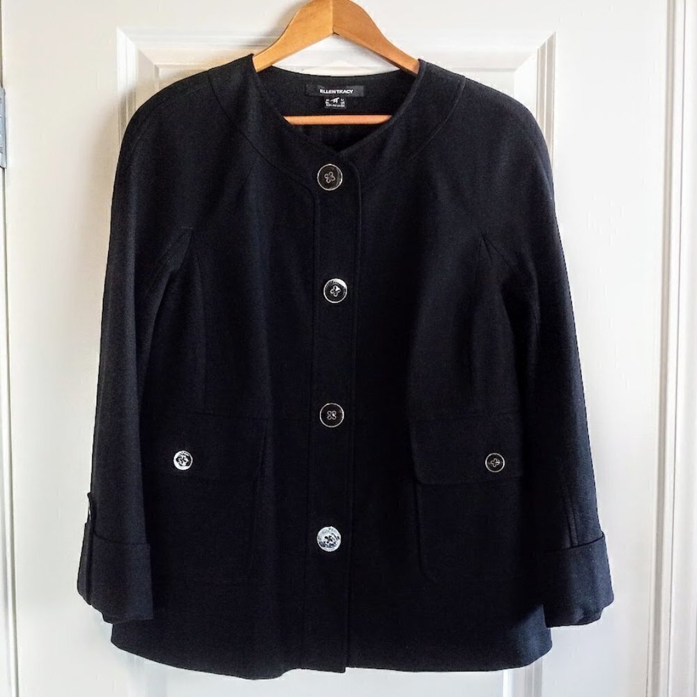 Ellen Tracy Black Cotton Jacket Coat NWT